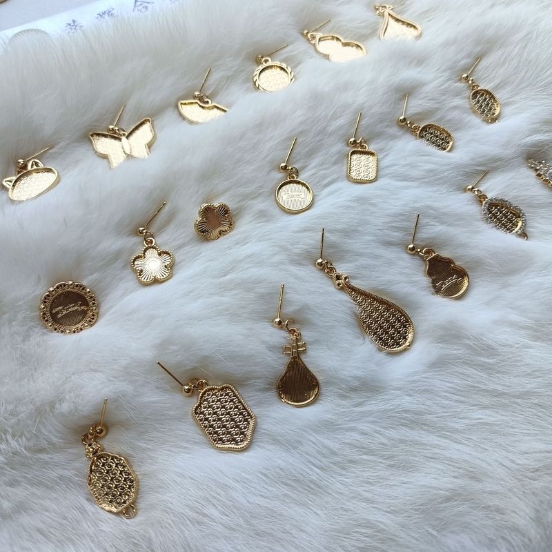 リアルゴールド猫イヤリング蝶ひょうたんイヤリングドット緑刺繍宋錦 DIY パッチジュエリーアクセサリー材料メーカー|undefined