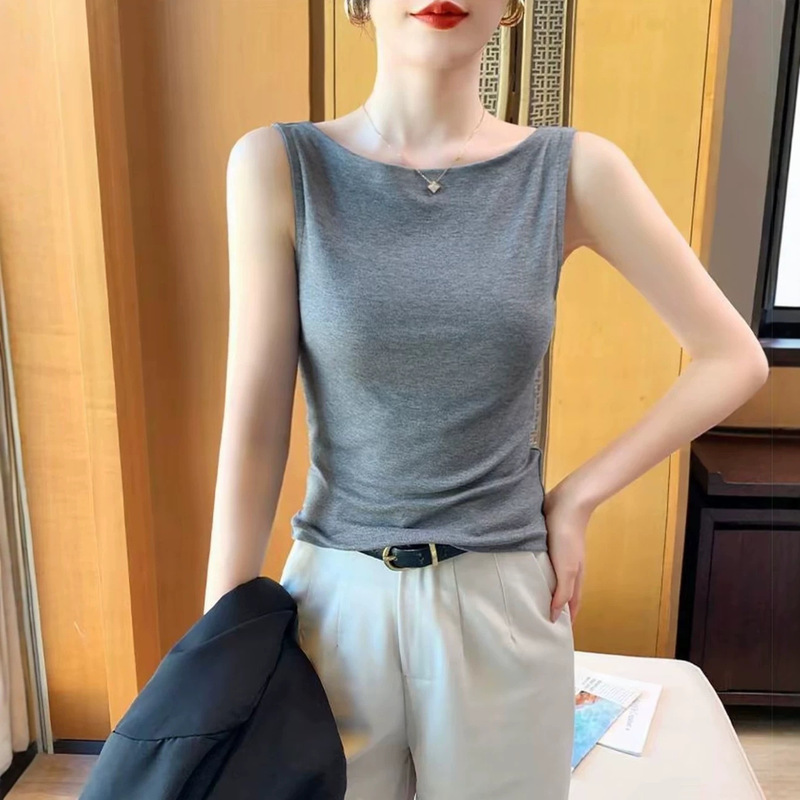2026 New Summer Style Off-Shoulder Boat Neck Camisole Vest for Women, Suitable for Wearing under a Blazer or as a Casual Sleeveless Top