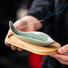 青瓷香炉香道青莲线香薰炉创意中式家用摆件国风简约香插花瓣香插