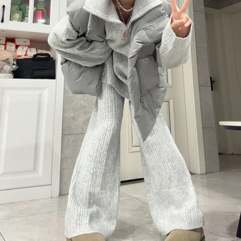 开春韩系穿搭灰色针织毛衣套装2025新款女装感超火两件套春装|undefined