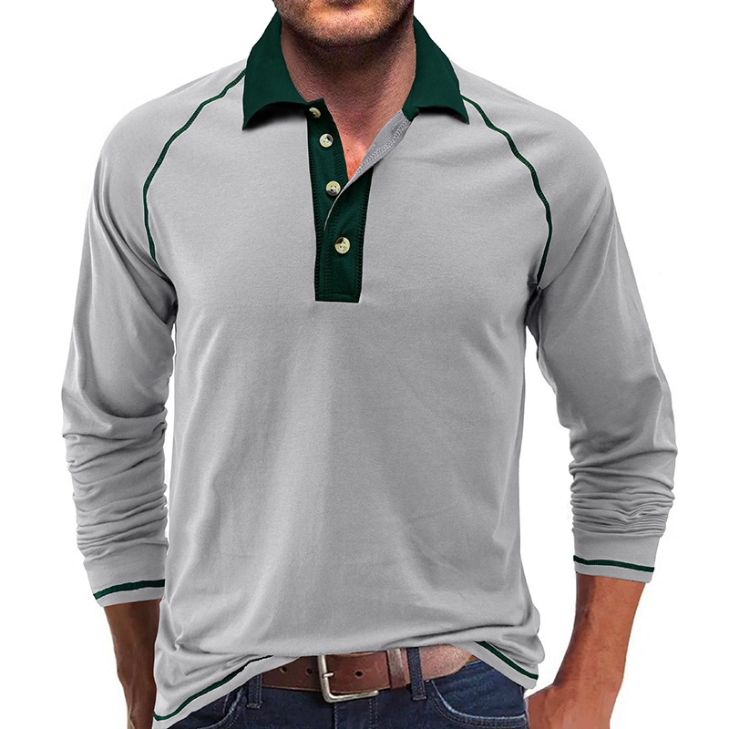 Camiseta de manga larga de solapa de los hombres europeos y americanos Comercio exterior Polo de los hombres transfronterizo Camisa de otoño para hombres Amazon top