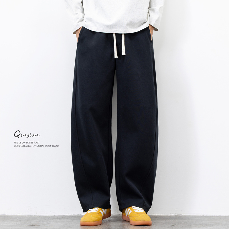 Men's Black Loose Straight-Leg Trendy American Casual Sports Sweatpants Autumn New Wide-Leg Scimitar Pants