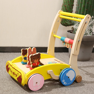 Wholesale Wooden Multifunctional Infant Toddler Stroller Wooden Children's Baby Toy Car Dropshipping