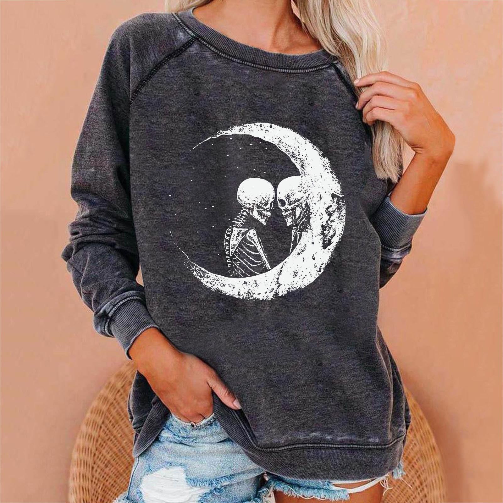 Polyester Fabric Type Regular Top Length Hoodie Tops Type Festival Occasion Hoodies & Sweatshirts Long Sleeve Printing Vintage Style Skull