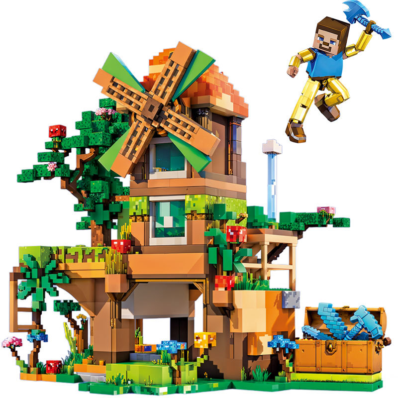 クロスボーダーのエビの皮の子供の世界の積み木は人の子の機関の洞窟のモカの村の鉱山の男の子のおもちゃをつづり合わせます。