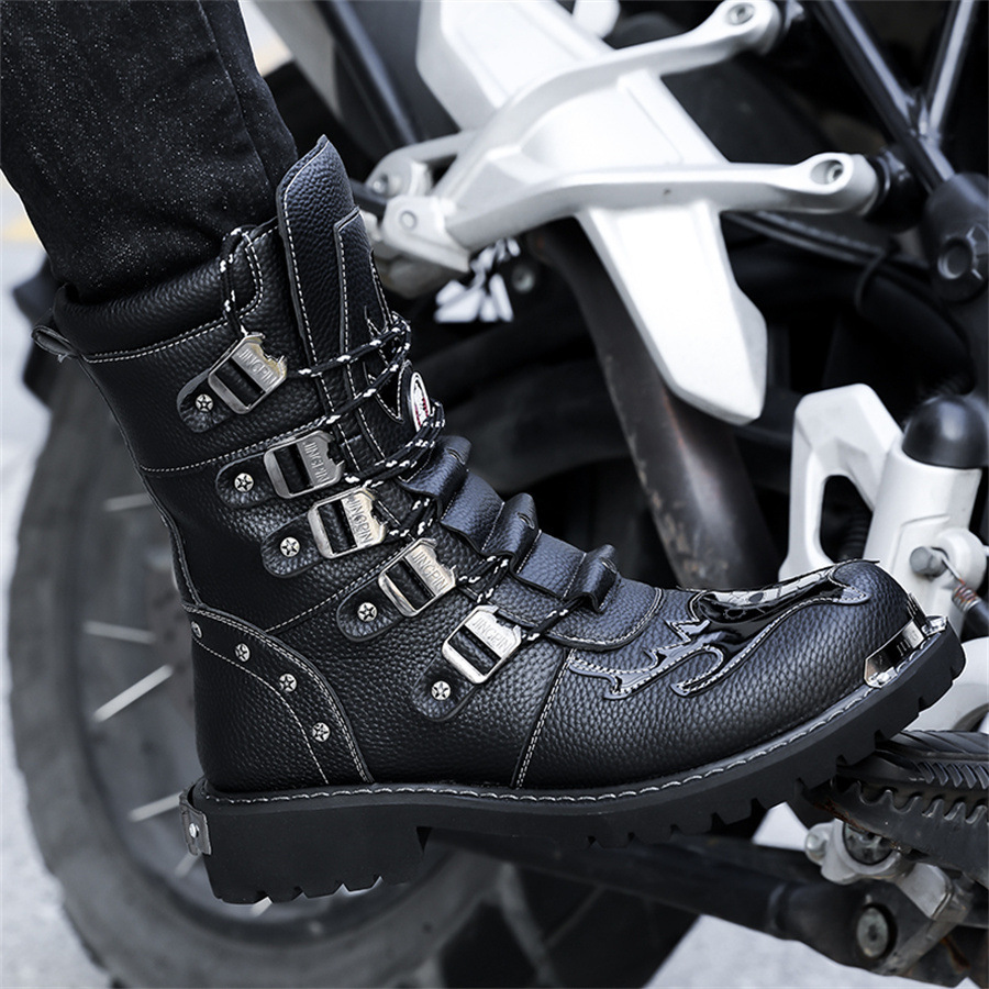 Cross-Border Shein Temu Boots Men's High-Top British Style Leather Shoes Workwear Knight Motorcycle Snow Leather Boots Men's Shoes