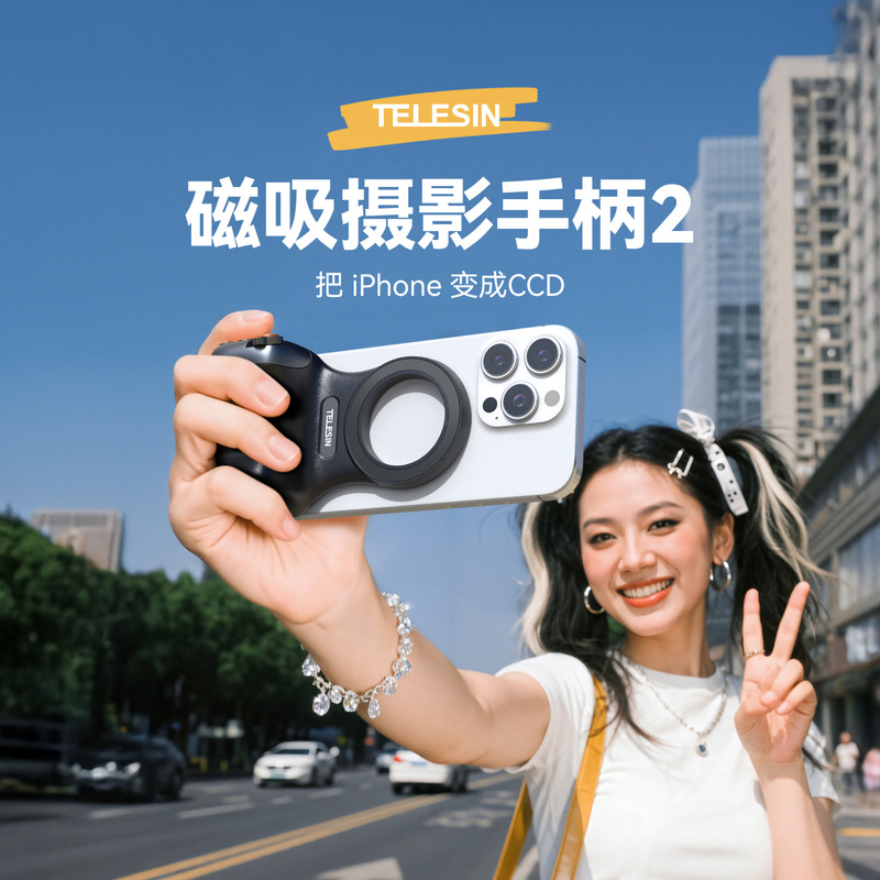 TELESIN泰迅magsafe磁吸助拍器蓝牙遥控手机摄影手柄变焦vlog神器|undefined