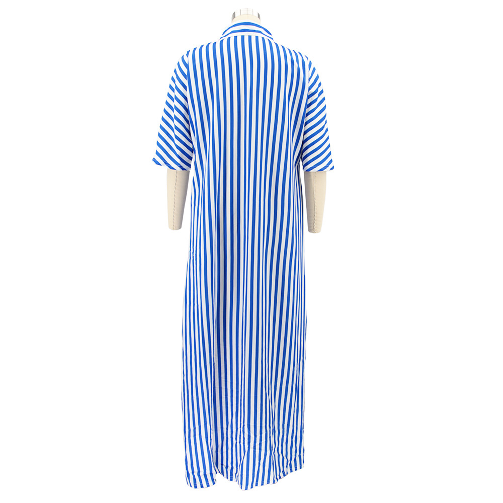 Women Clothing Striped Shirt Women Dress Split Dress French Dress