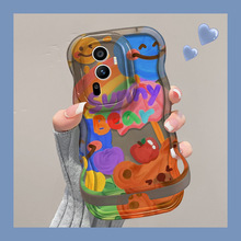 适用opporeno12pro手机壳vivos18涂鸦小熊小米13波浪边隐形双支架