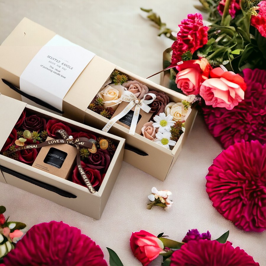 Año nuevo rosa no eterna flor traje-años de edad compañero de boda regalo terminado boda al por mayor aromaterapia vela caja de regalo