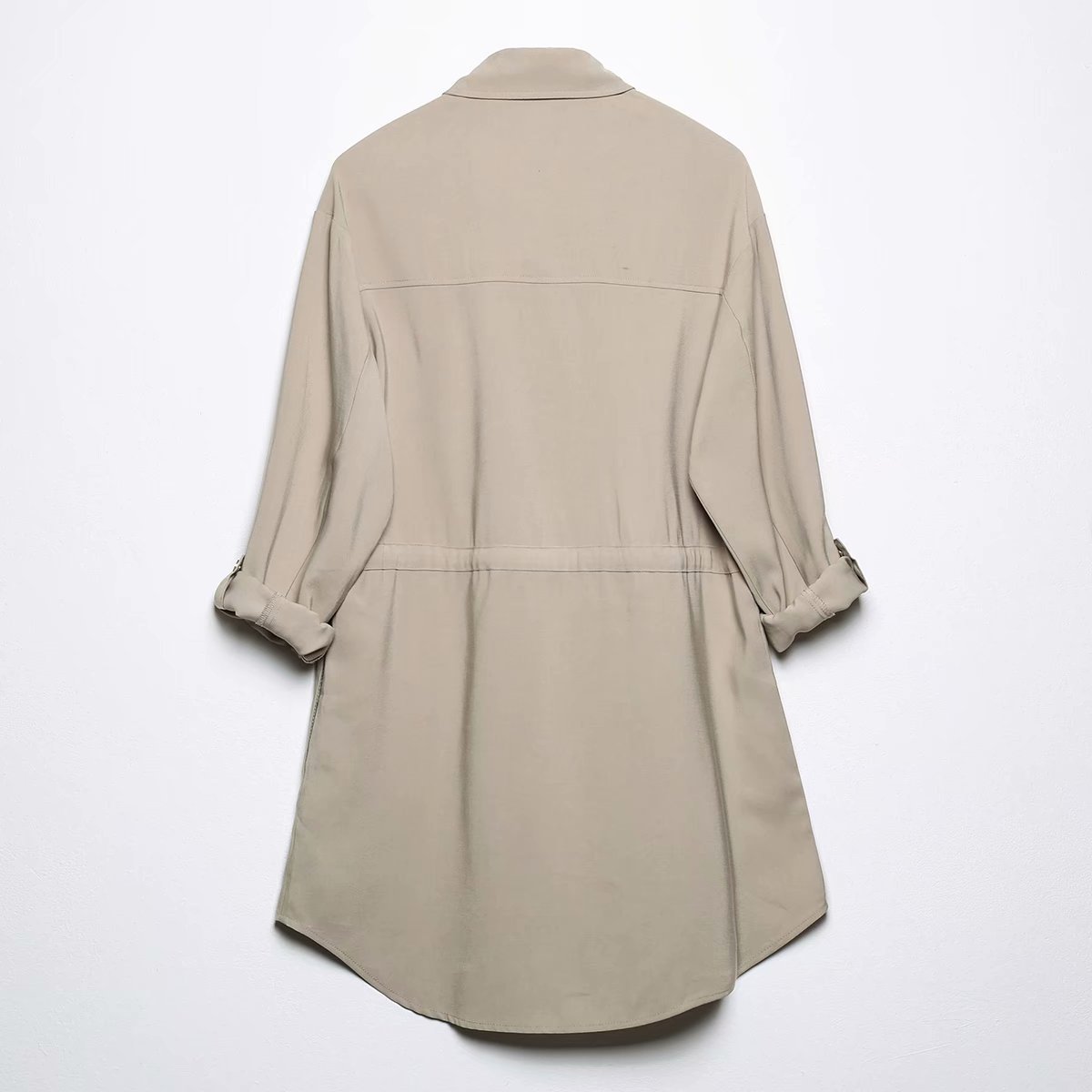 solid color lapel elastic waist long sleeve shirt coat NSYXB137068