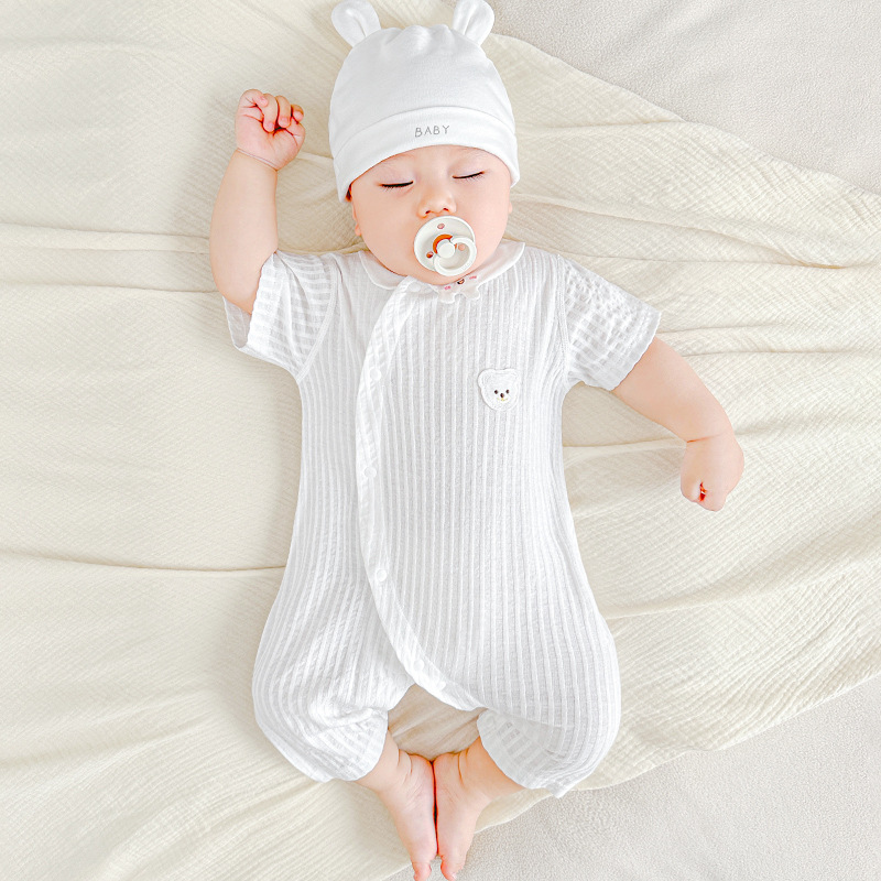 Baby summer overcoat recién nacido delgado pijama de manga corta para niños y niñas, ropa de verano, ropa de luna llena para bebés