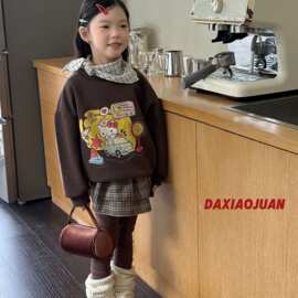 大小卷25春秋韩系童装儿童卫衣女童洋气可爱猫咪印花长袖上衣洋气