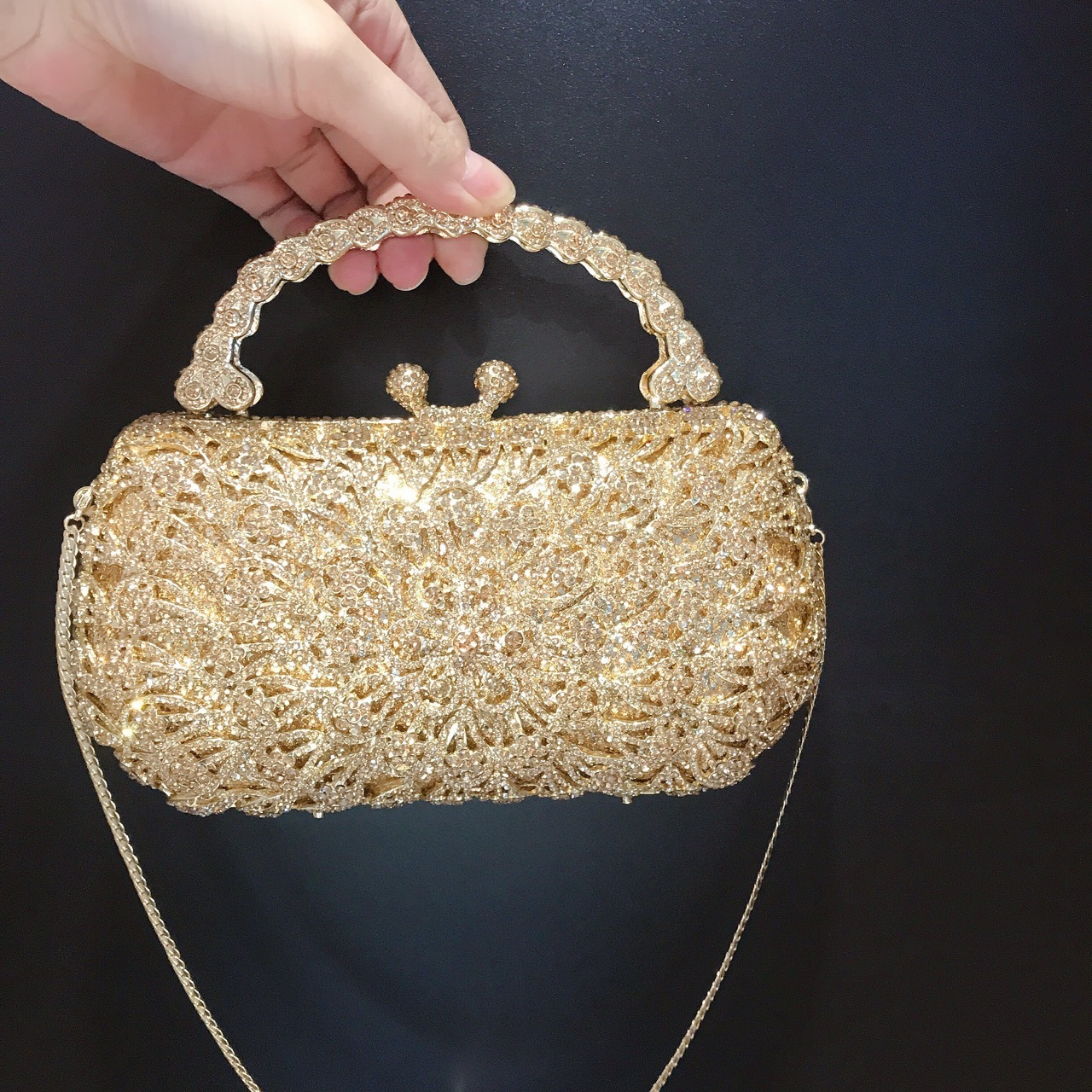 Nuevo estilo transfronterizo europeo y americano bolsas de cena de diamantes un solo mango duro con diamantes bolsas de mano de vestido de banquete bolsas de mujer