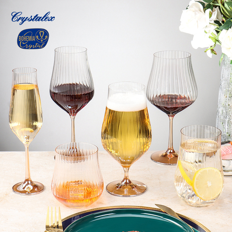 Vaso de cristal sin plomo importado de la República Checa, taza de pie alto vertical, simple nórdica, simple tulipán, vino tinto, agua doméstica image 4