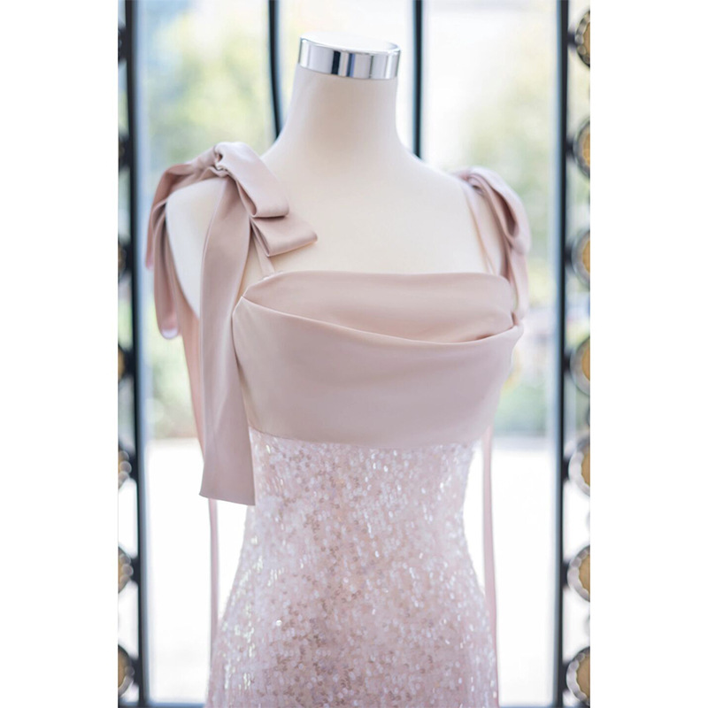 Pink Fine Glitter Suspender Evening Dress Niche Accessible Luxury Celebrity Banquet High-End Fishtail Long Skirt 2022 Bridal Toast Dress