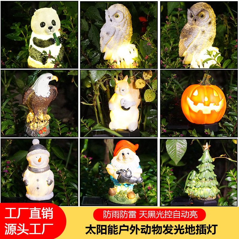 Solar Cat Owl Resin Lamp Animal Resin Lamp Courtyard Lawn Lamp Garden Decor Lamp Landscape Night Lamp