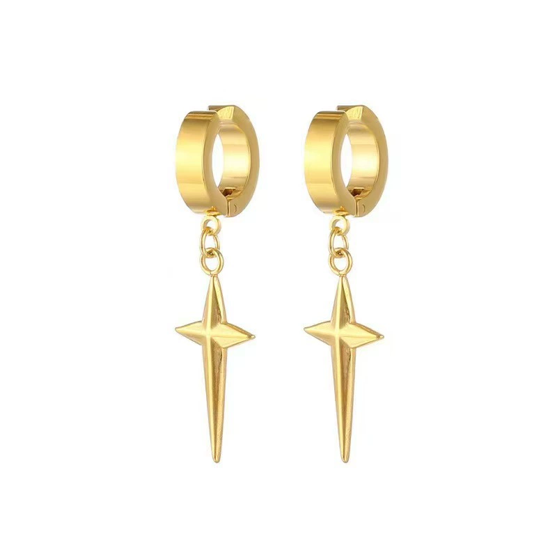 Серьги-кольца из нержавеющей стали, корейский стиль, подвесной крест, варианты зажима и застежки, диаметр ~3,16 см