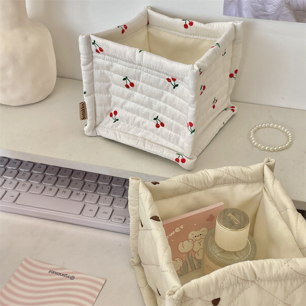 124g Weight Storage Basket Storage & Cleaning 1 Piece Quantity Polyester Material Cherry Pattern Cute Style Cute Cherry Polyester Storage Basket 6