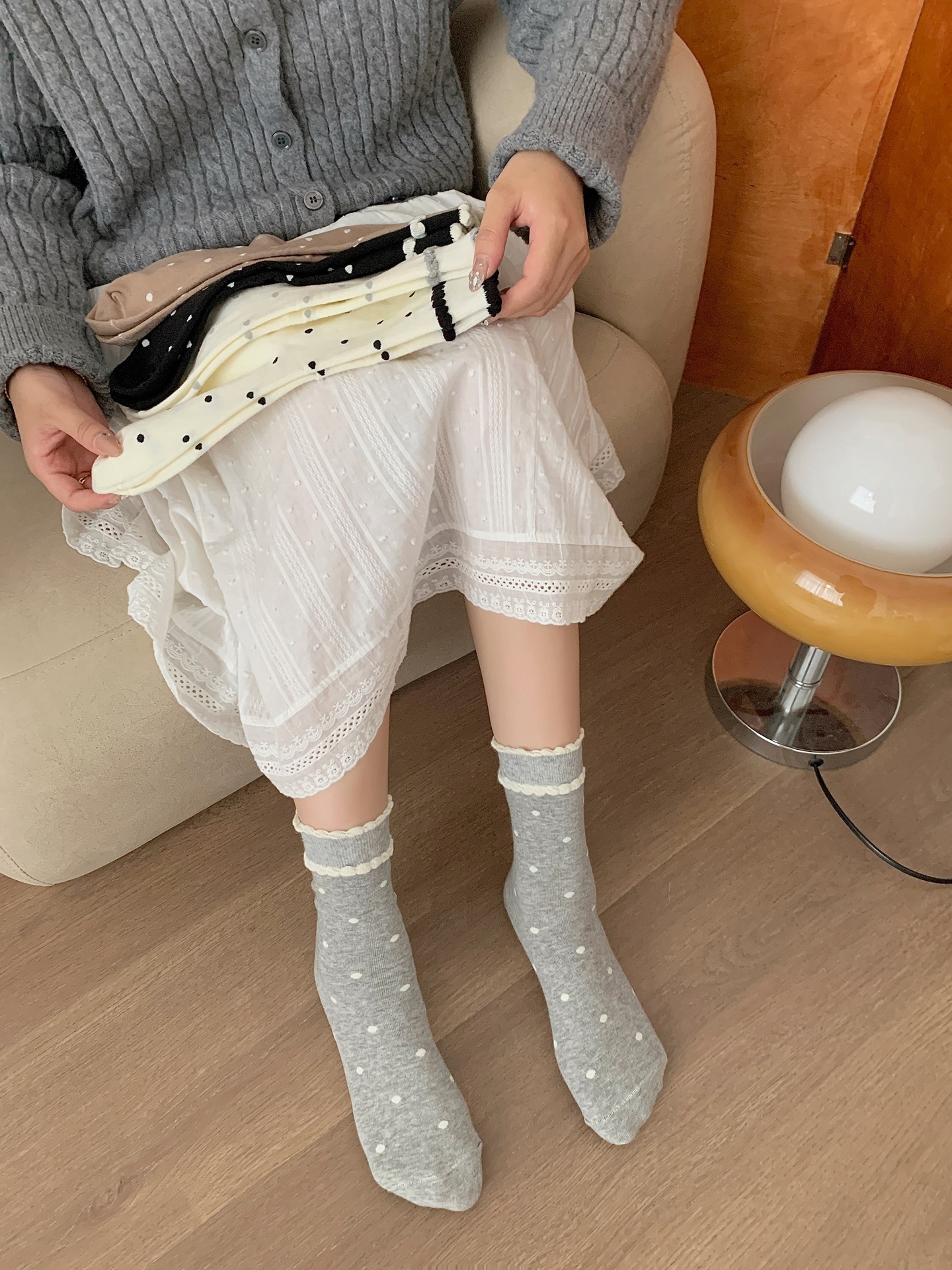 60g Weight Socks Classification Socks Lingerie Type Cotton Fabric Type A Pair Quantity Daily Occasion Polka Dots Pattern Spring, Autumn Season Women's Gender Elegant Style Elegant Women's Polka Dots Cotton Crew Socks A Pair 17