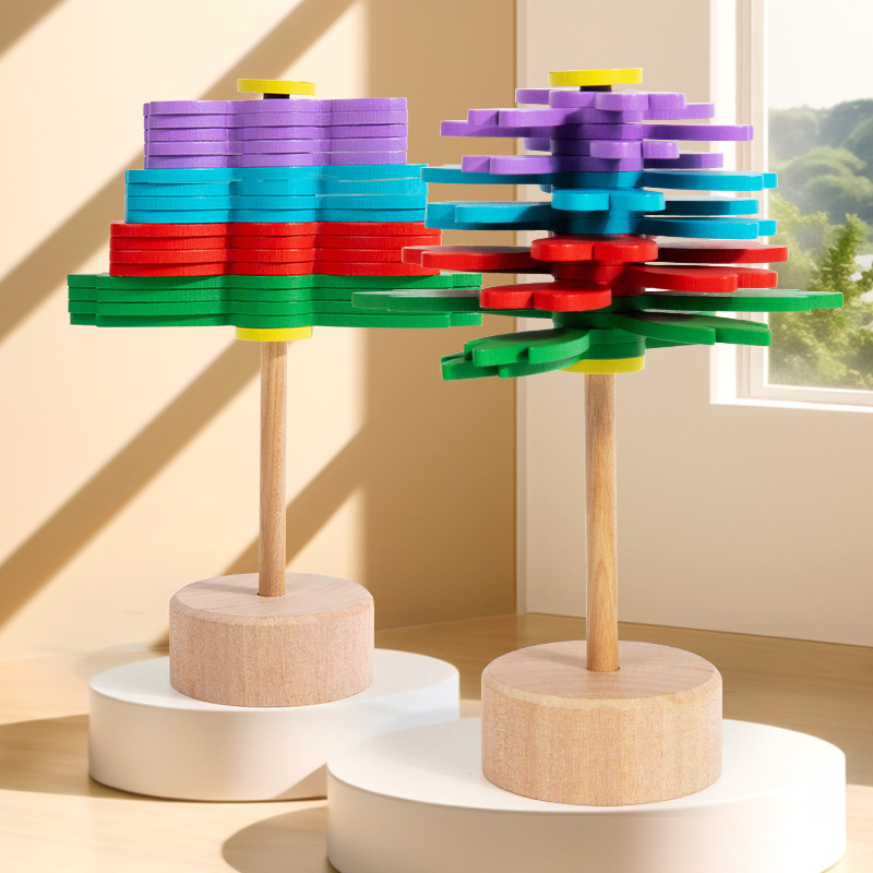 Flor de madera giratoria varilla de descompresión varilla de vibración con flores espiral artefacto de descompresión creativo juguete de descompresión de madera