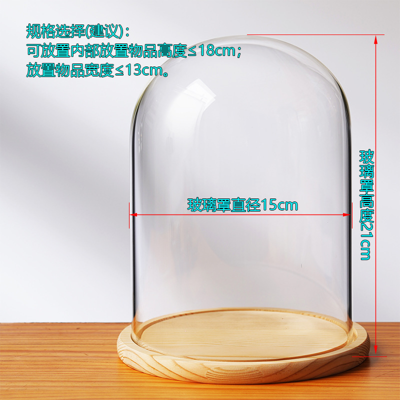 Cubierta cilíndrica de vidrio transparente sin lámpara de madera de estilo inmortal cubierta de polvo de flores hecha a mano decoración creativa de escritorio de bloques