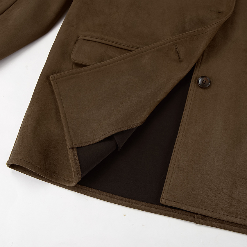 Women's Suede Coat Retro Autumn Winter Long Lapel Jacket Women_voghion.com
