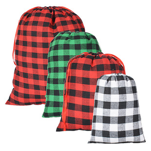 2023 New in stock Christmas cotton bag holiday candy gift storage bag black and white plaid drawstring drawstring bag