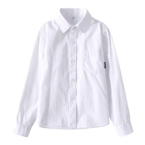 Spring and Autumn Unironed White Shirt for Boys, Long Sleeve, Pure Cotton, Primary School Uniform, Children's Performance Costume, White Shirt for Girls
