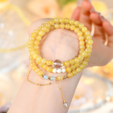 批发天然水晶黄发晶白水晶海蓝宝三圈手链新中式女士原创发彩手串