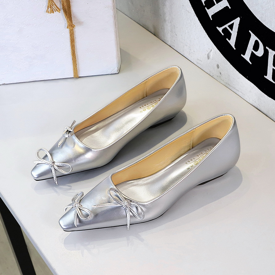 3683-18 Korean Style Frch Elegant Pointed Fairy Wedge Heel Shallow Mouth Bowknot Slimming Slip-On Single Shoes For_voghion.com