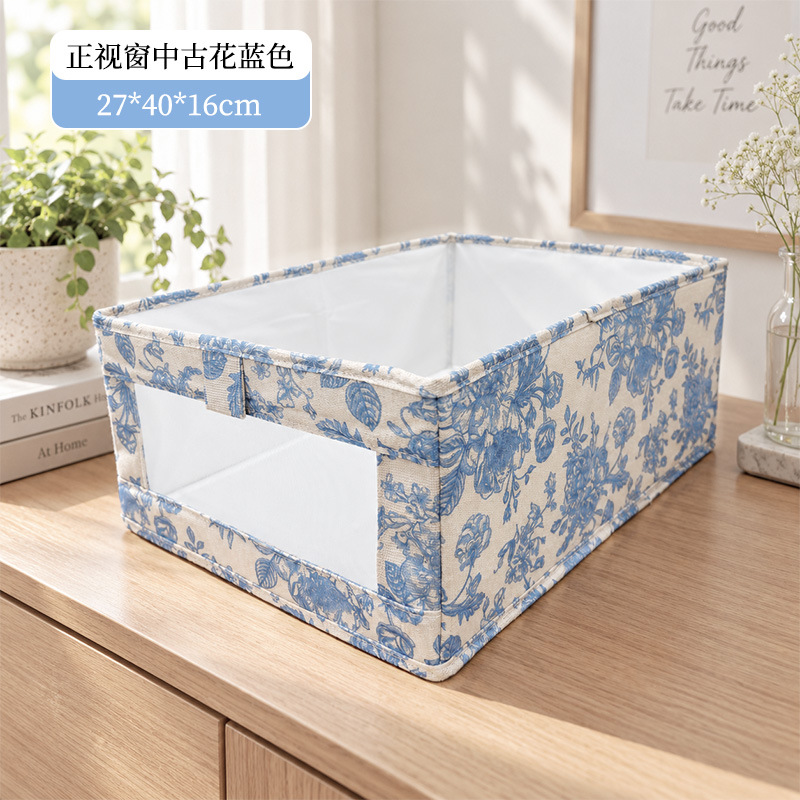 정면 창문 빈티지 플로럴 블루