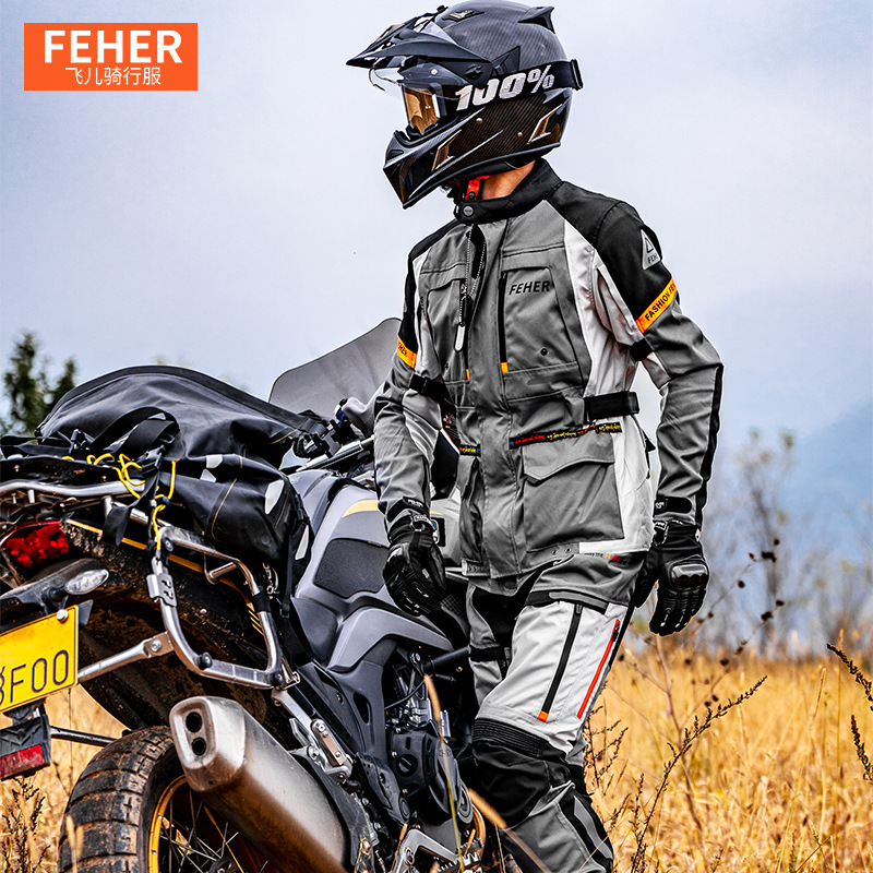 Feher Motorcycle Riding Suit, All-Season Rally Suit for Men, Waterproof Motorcycle Touring Suit Set