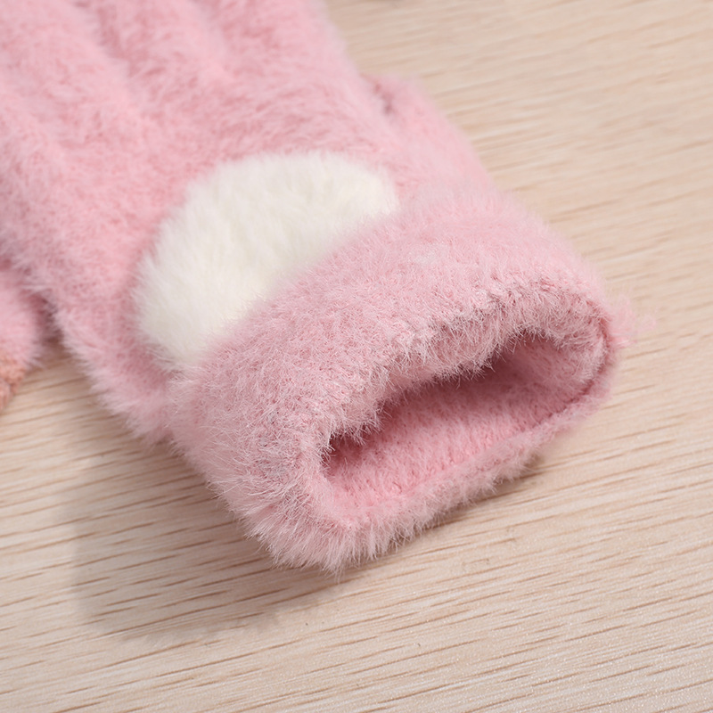 Winter Love Gloves Cute Thickened Korean Style fleece-lined Warm Cycling Five-Finger Student Touch Screen Cold-proof Ins