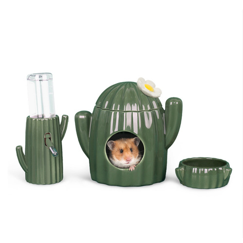 Bucca star cactus hamster nest ceramic bowl food basin water bottle kettle stand golden bear shelter house landscaping supplies