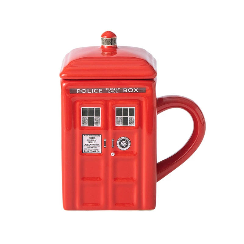 Керамическая кружка Police Box, ретро-дизайн британского павильона с крышкой, 401–500 мл, красная или синяя