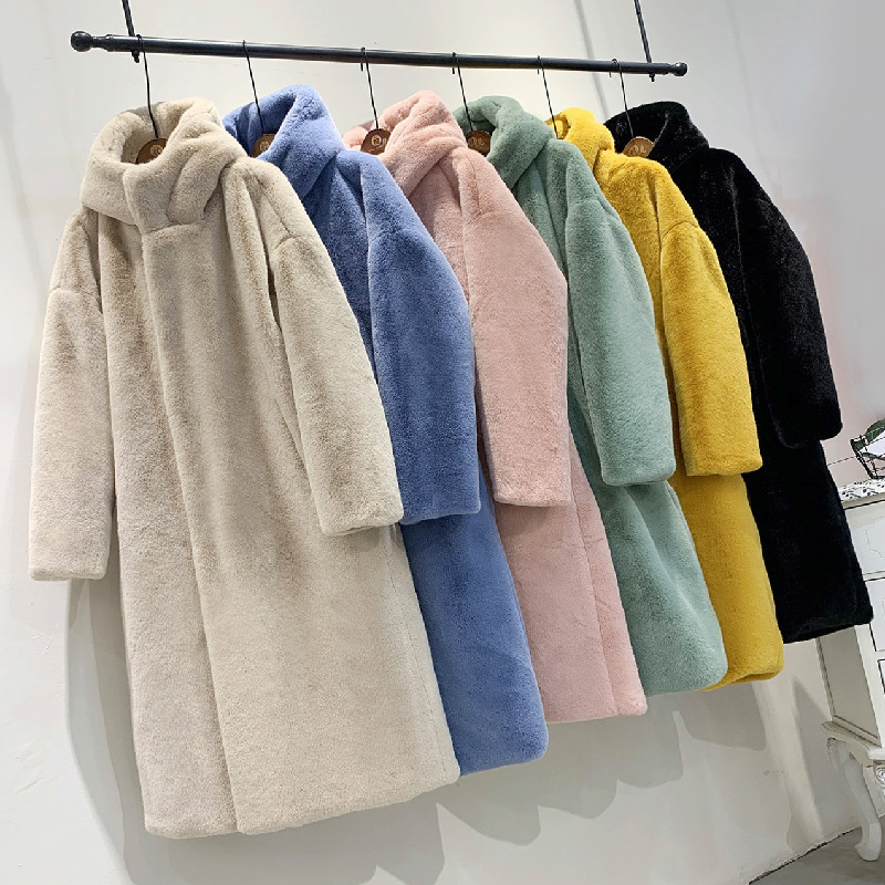 2023 Autumn and Winter Korean Style Imitation Mink Fur Thickened Loose Plush Hooded Coat Women's Long Jacket Overcoat 2023 Autumn and Winter Korean Style Imitation Mink Fur Thickened Loose Plush Hooded Coat Women's Long Jacket Overcoat