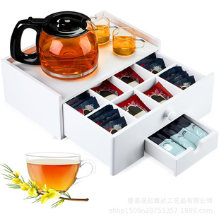 Cross-border New Wooden Coffee Bag Storage Box with Drawer Tea Bag Storage Box Tea Table Tea Cup Organizer