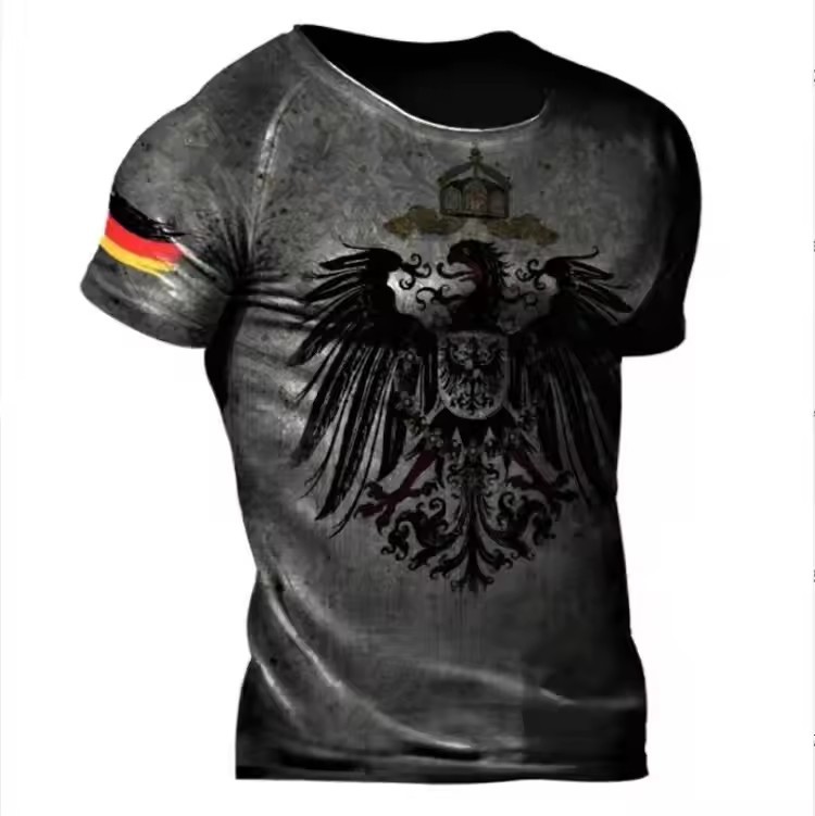 Camiseta de cuello redondo de manga corta transpirable de malla suelta de verano de los hombres con estampado 3D con estampado de lema retro clásico