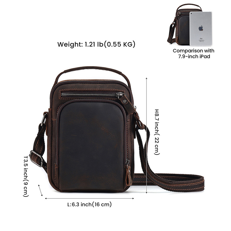 Genuine Leather Shoulder Bag Men's European And American Retro Men's Messenger Bag Crazy Horse Leather Shoulder Messenger Small Bag Men's Bag