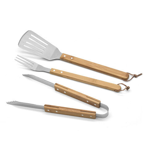Fabricante de fuente parrilla de acero inoxidable al aire libre de bambú mango herramienta traje de barbacoa combinación caja de bambú traje