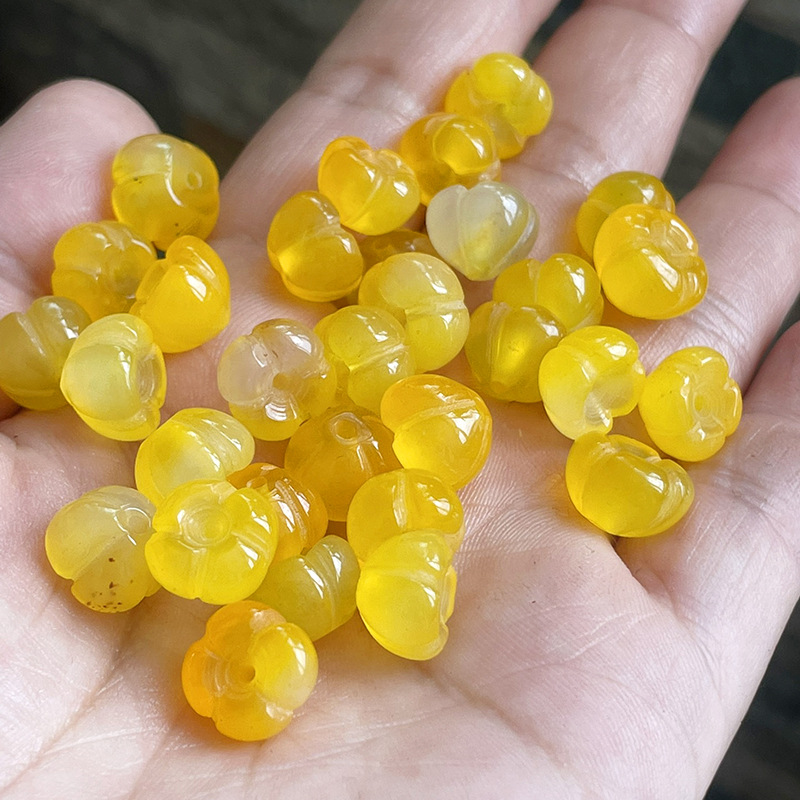 天然玉髓桂花配饰半成品 黄玛瑙立体雕刻多色花朵DIY饰品滴溜配件