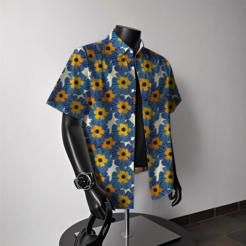 Thailand Vacation Men's Sanya Travel Wear Shirt Hawaiian Ice Silk Thin Seaside Swimming and Surfing Shirt for Men