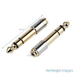 2个 图片色 铜 镀金音频转接头 6.35立体公转3.5母转换头 耳机麦