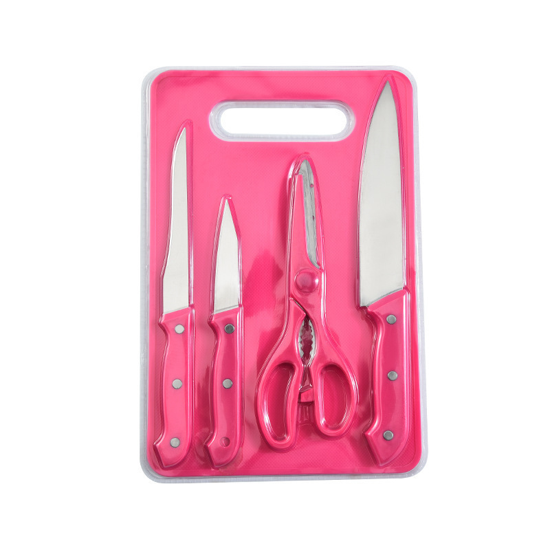 Juego de regalo de cinco piezas de cuchillo de fruta de acero inoxidable multicolor de punto transfronterizo