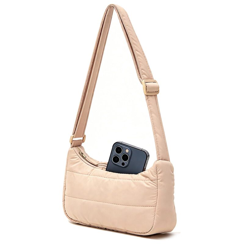Quilted Puffy Crescent-Shaped Hobo Women's Crossbody Bag, Down-Filled Underarm Small Shoulder Bag with Adjustable Shoulder Strap