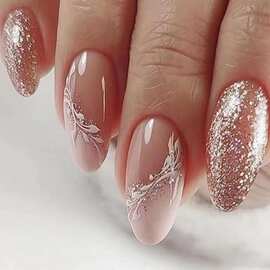 跨境24片热销穿戴甲成品批发外贸款显白假指甲贴片闪粉高级美甲片