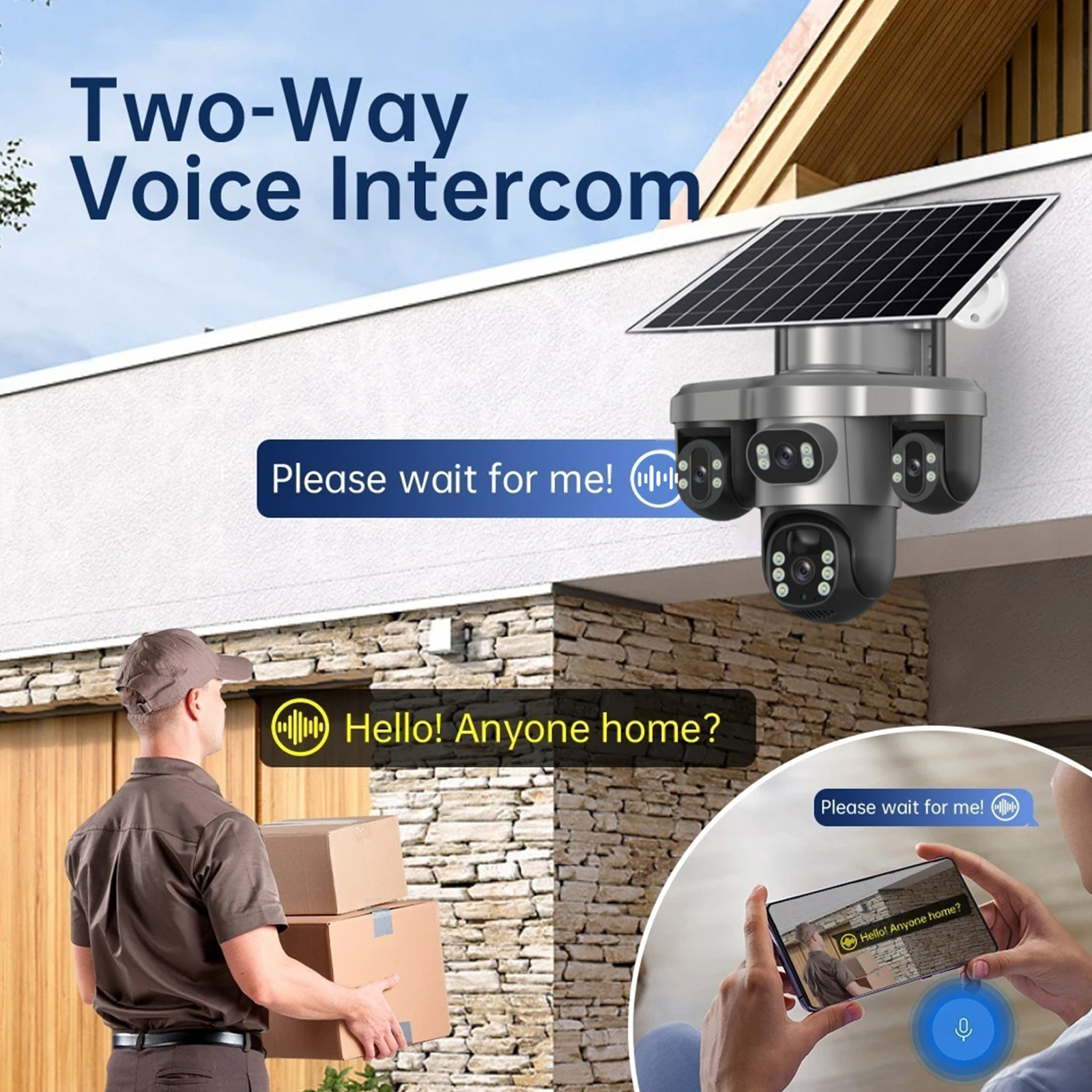 三摄像头三镜头三目太阳能监控摄像头三云台旋转4G低功耗防水无