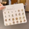 Set, golden earrings, 2 piece set