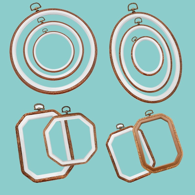 刺绣diy复古仿木纹椭圆绣绷圈装饰挂件十字绣花框架配件工具